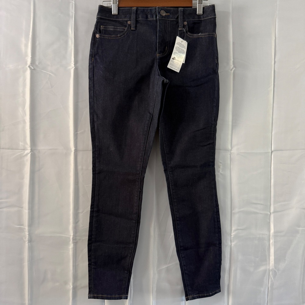 Lands' End Womens Petite 4 Mid Rise Skinny Jeans Dark Indigo Blue New tags